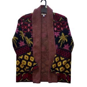 Johnny Was Parker Cardigan Womens Medium Red Palm Tree Floral Colorful Tropical